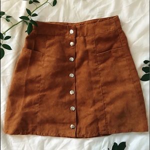 Faux suede button up skirt
